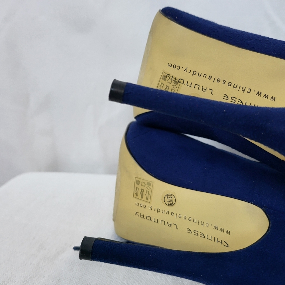 Chinese Laundry Womens Navy Jigsaw Suede Lace-up Back Zip Stiletto Heels 6.5M - Picture 9 of 10